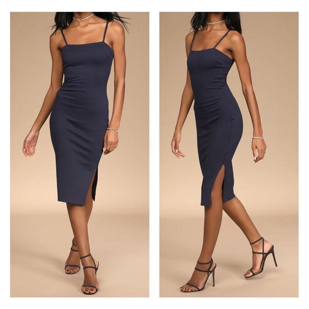 Lulu’s navy ponte knit lined body con midi dress size medium